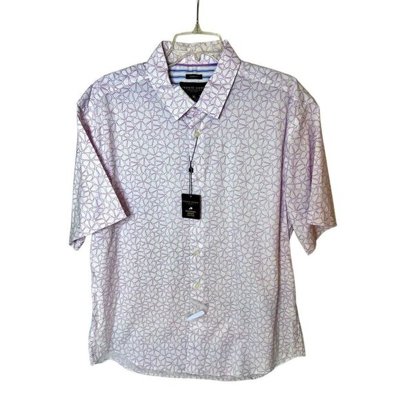 Pronto Uomo Hawaiian Shirt Mens Purple & White  Floral Short Sleeves Sz XL NWT - Picture 2 of 6